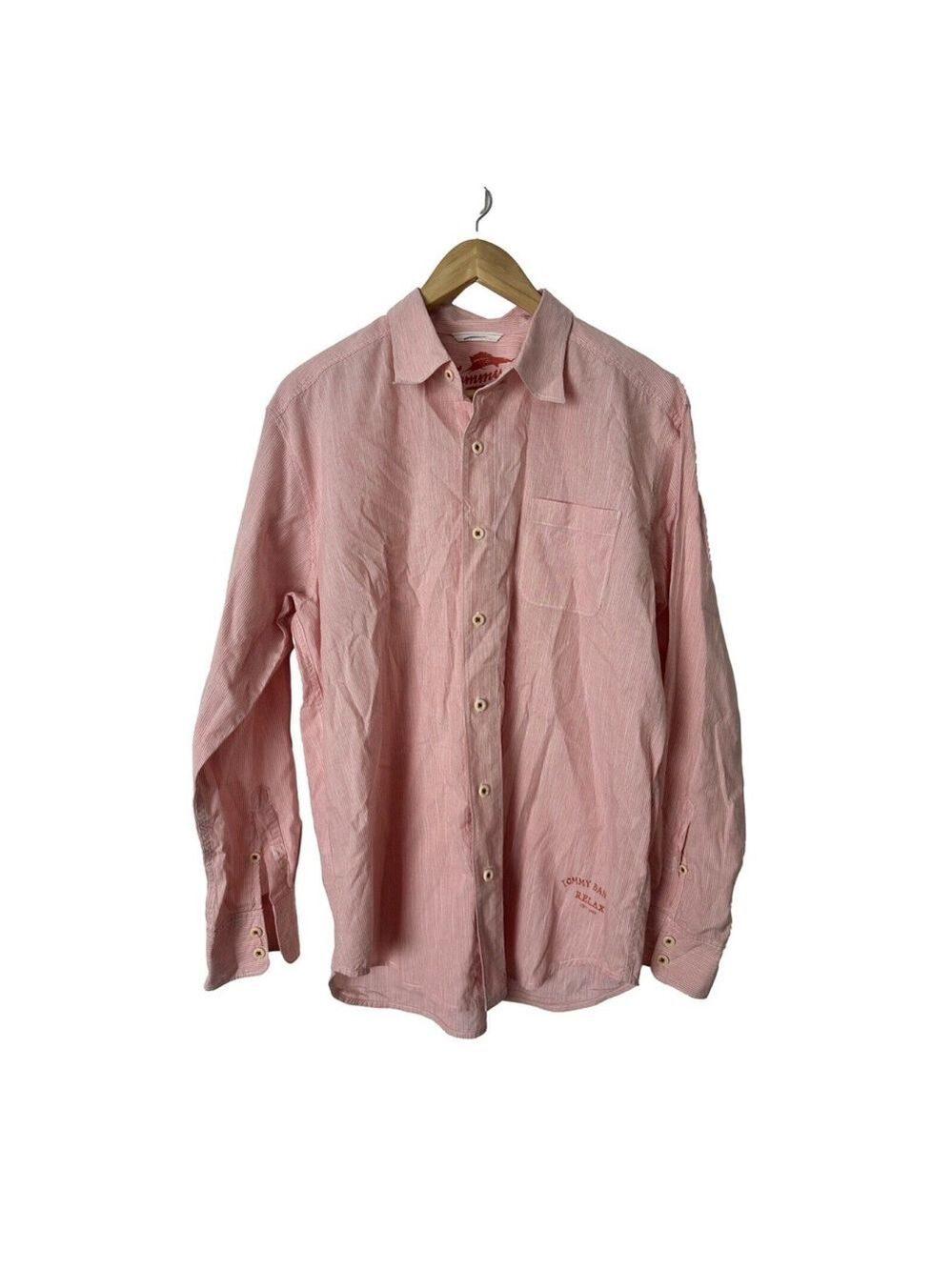 Tommy Bahama Relax Shirt Mens Medium Red Striped Button Up Preppy Beach Cotton